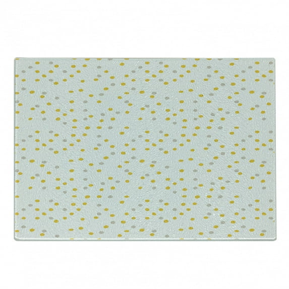 Yellow Polka Dot Cutting Board, Repetitive Spots Randomly Scattered on a Plain Backdrop, Decorative Tempered Glass Cutting and Serving Board, in 3 Sizes, by Ambesonne