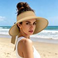 thumbnail image 5 of Women Wide Brim Ponytail Beach Hat Straw Sun Visor Hat UPF 50 UV Protection Packable Foldable Open Top Floppy Beach Hat with Ribbon for Summer Travel Gardening Khaki Free Size, 5 of 7