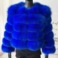 thumbnail image 5 of Lovskoo 2024 Womens Winter Coats Cropped Faux Fur Jacket Thick Warm Open Front Solid Color Long Sleeve Coat Dark Blue, 5 of 7