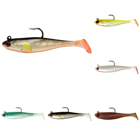 6-18PC Soft Fishing Lures with Pre Rigged Jig Head Lifelike Forked Bass Fishing Lures 3D Eyes Mixed Colors Soft Paddle Tail Swimbait for Bass Trout Walleye Pike Muskie Freshwater Saltwater