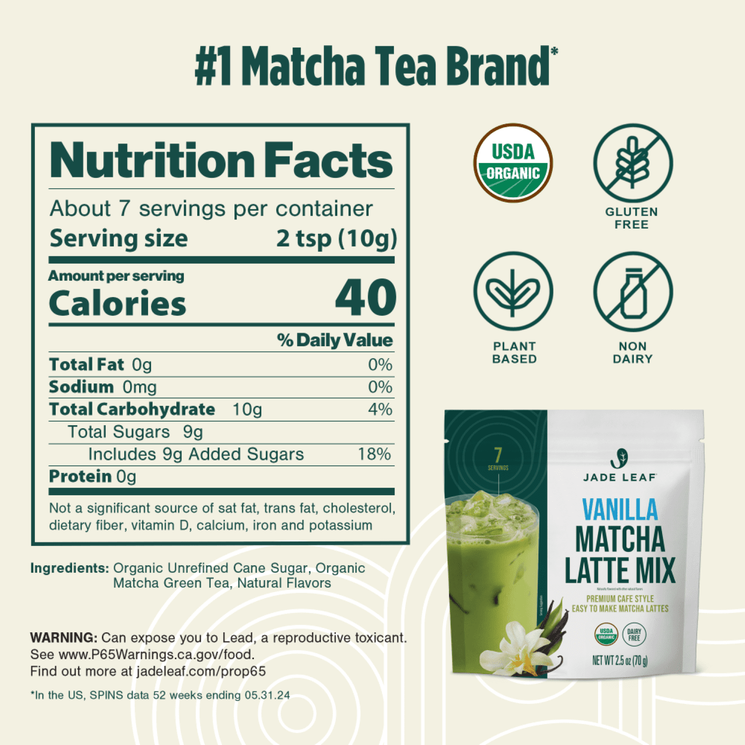 (8 pack) Jade Leaf Cafe Style Organic Vanilla Matcha Latte Mix, 2.5oz Powdered Tea