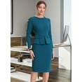 thumbnail image 2 of DARING DIVA Bodycon Round Neck 3/4 Sleeve Peplum Wear Sheath Dress XS Lake Blue, 2 of 6