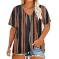thumbnail image 2 of Bovemsi Plus Size V Neck T Shirts Women Short Sleeve Tops Casual Summer Tshirts Loose Fit Tee, Brown Women's Summer Short Sleeve T-Shirts, L, 2 of 4