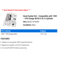 thumbnail image 2 of Head Gasket Set - Compatible with 1989 - 1993 Dodge W350 5.9L 6-Cylinder 1990 1991 1992, 2 of 2