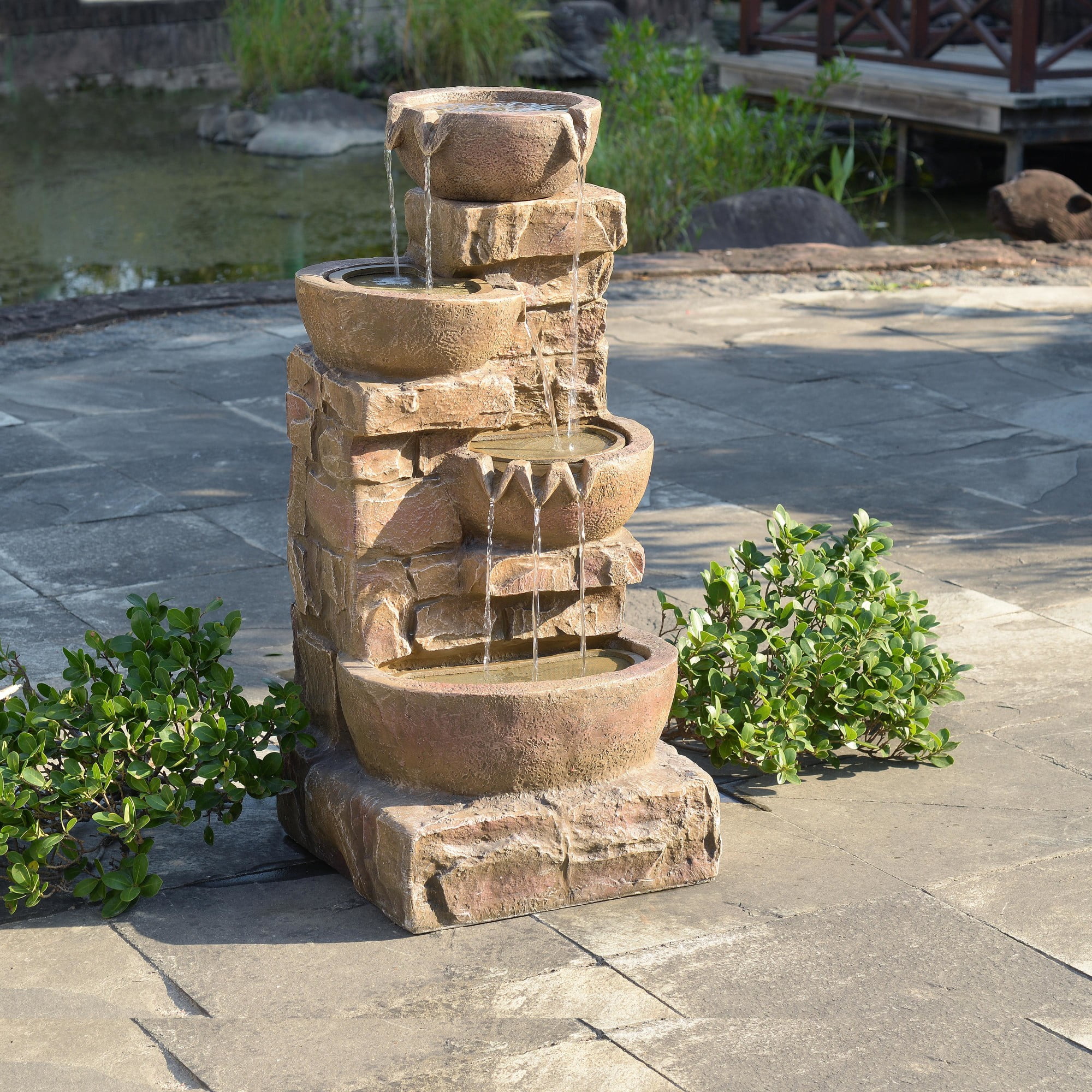 Teamson Home 33.27" Water Fountain with LED Lights, Brown