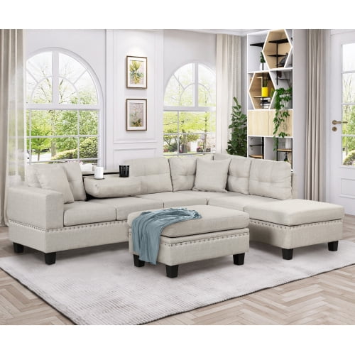 3 Piece Sectional Sofa Set Microfiber with Reversible Chaise