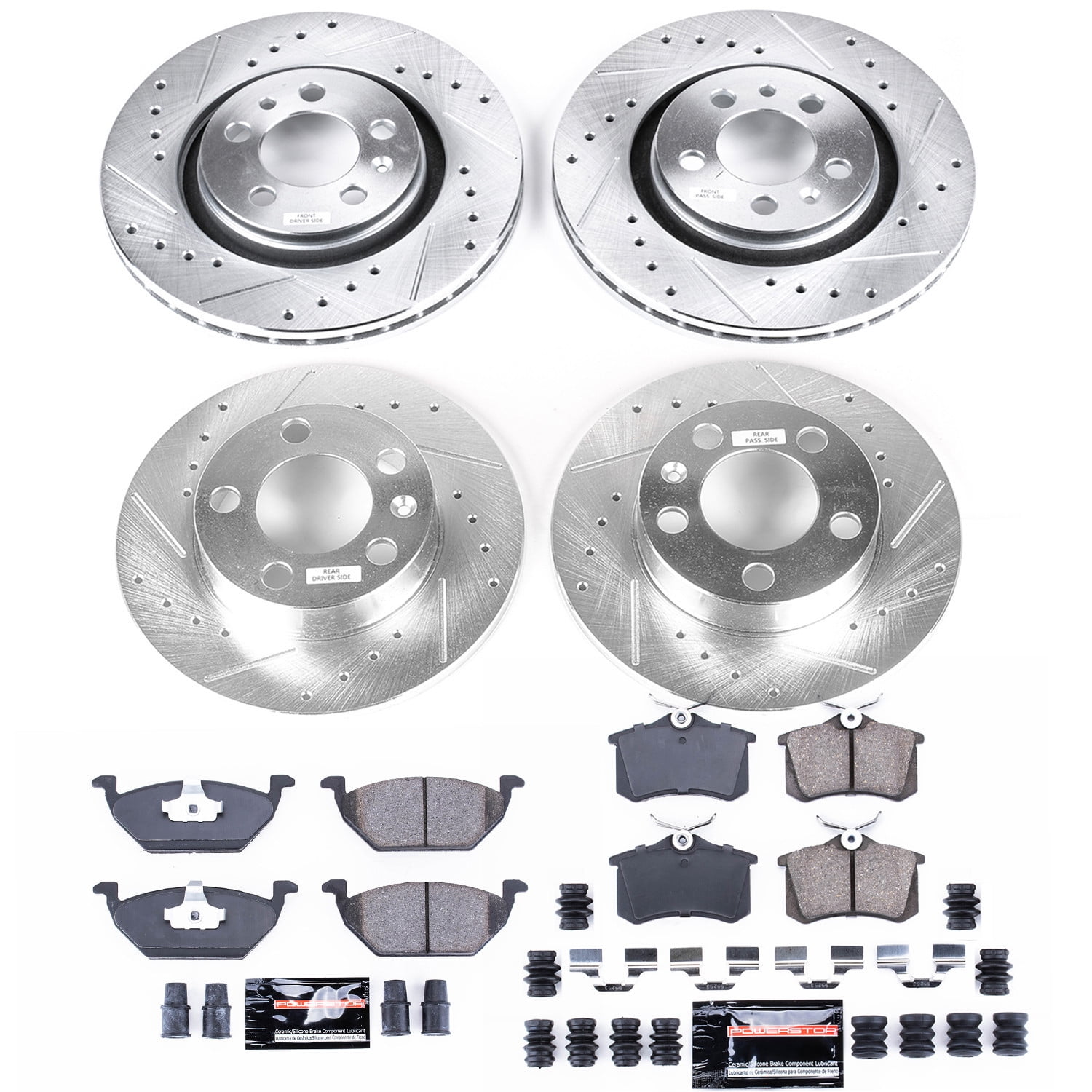 PowerStop Front and Rear Z23 Evolution Sport Carbon-Fiber Ceramic Brake Pad and Drilled & Slotted Rotor Kit Fits: VOLKSWAGEN Select Models K5402