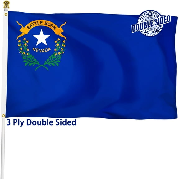 Nevada State Flag 3x5 ft, 3 Ply Double Sided Polyester NV Flag with Vibrant Print/4 Rows Hemming/Brass Grommets