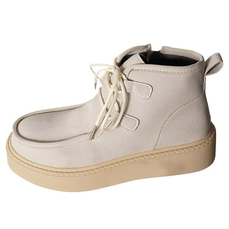 

DVKOVI Fall Boots for Women Botines Vaqueros Para Mujer Boots for Women Autumn and Winter New Thick Sole Non Slip Front Lace Up Fashion Versatile Shoes for Women White 42