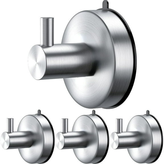 Suction Cup Hooks for Shower Set of 4 Brushed Nickel Towel Hooks for Bathrooms SUS 304 Stainless Steel Shower Hooks for Loofah 15 Lb Bathroom Hooks for Towels