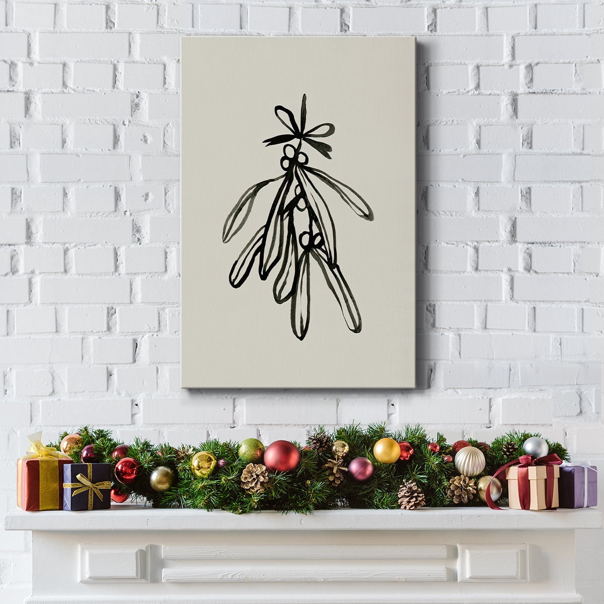 Mistletoe Sketch with Bows II- Gallery Wrapped Canvas