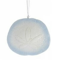 Kurt Adler Blue And White Resin Glitter Sand Dollar Christmas Ornament
