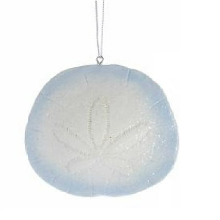 Kurt Adler Blue And White Resin Glitter Sand Dollar Christmas Ornament