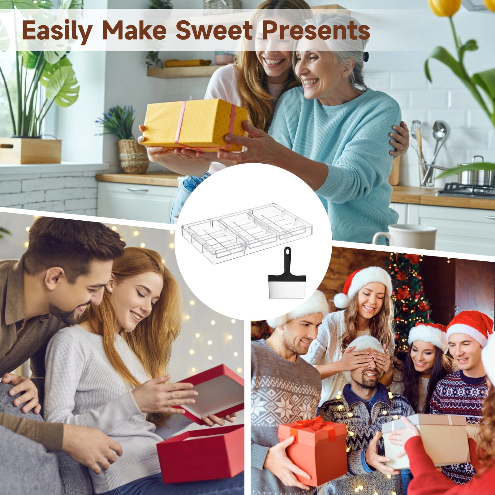 Chocolate Mold for Dubai Chocolates, 3-Cavity Deep Filled PS Mold with Spatula, Break Apart Chocolate Bar Mold, Nonstick Easy Release Candy Mold for Energy Bar, Soap