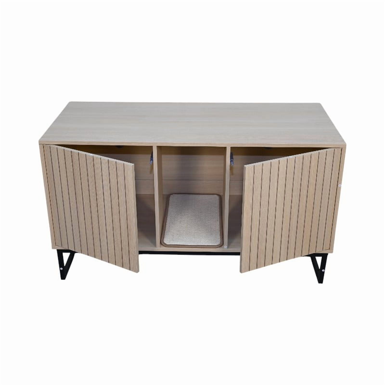 Noaman Modern Wooden Cat House with Scratching Mat, 47.64" L x 21.46" W x 25.98" H, Light Brown, Sturdy Particle Board & MDF Design for Indoor Cat Furniture
