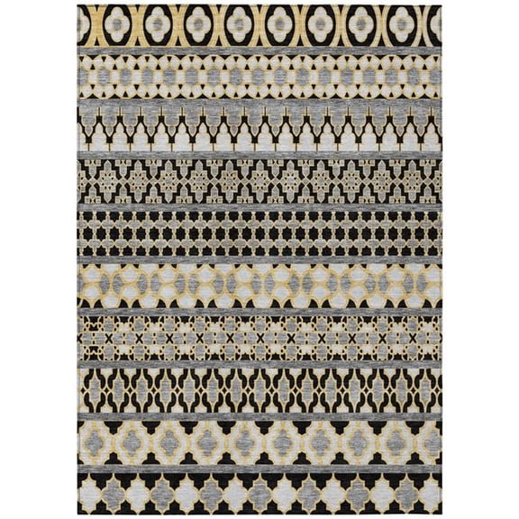 HomeRoots 583213 8 x 10 ft. Quatrefoil Washable Indoor & Outdoor Rectangle Area Rug, Charcoal, Gray & Gold