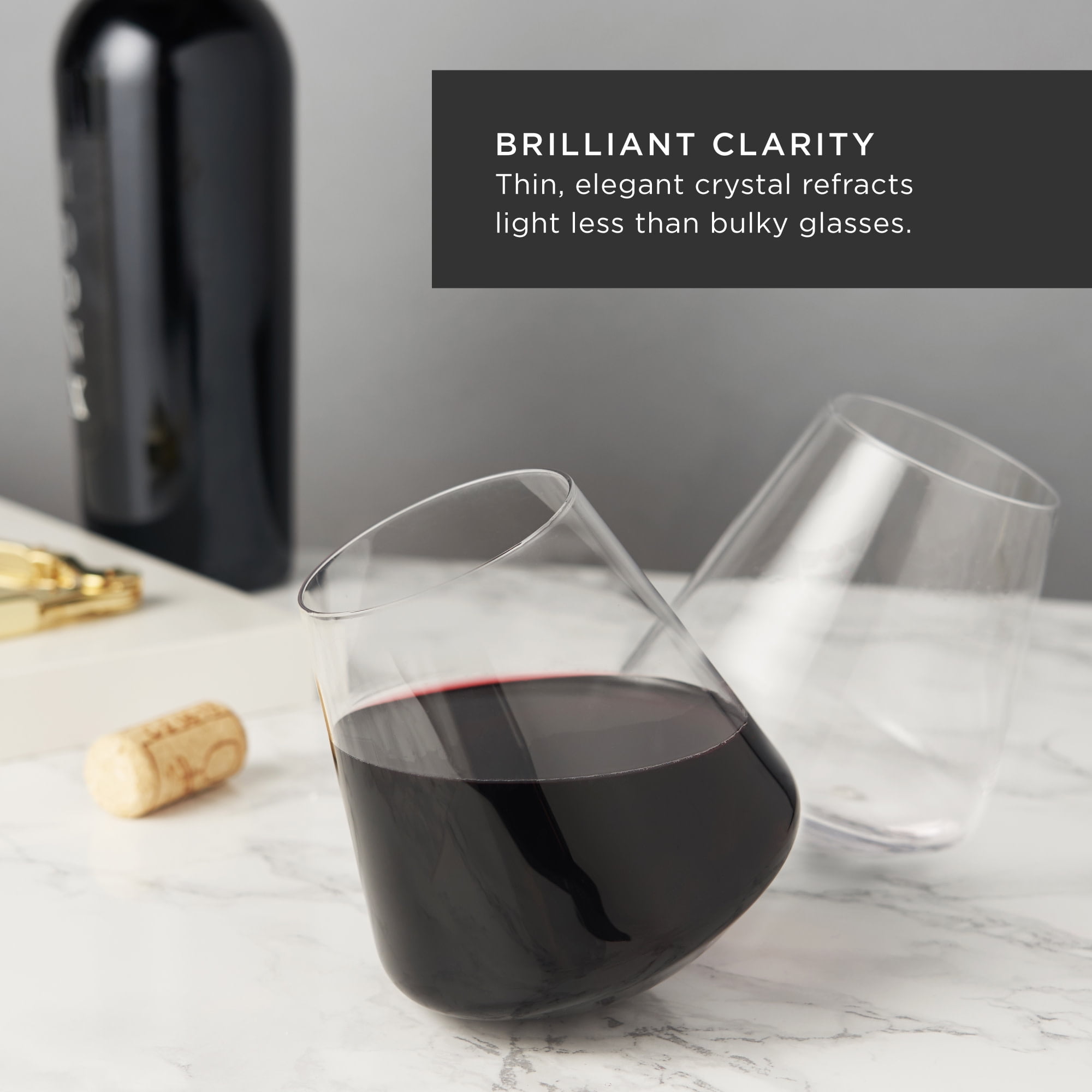 Viski Rolling Crystal Wine Glasses, Birthday, Wedding, Gifts,12oz, Set of 2