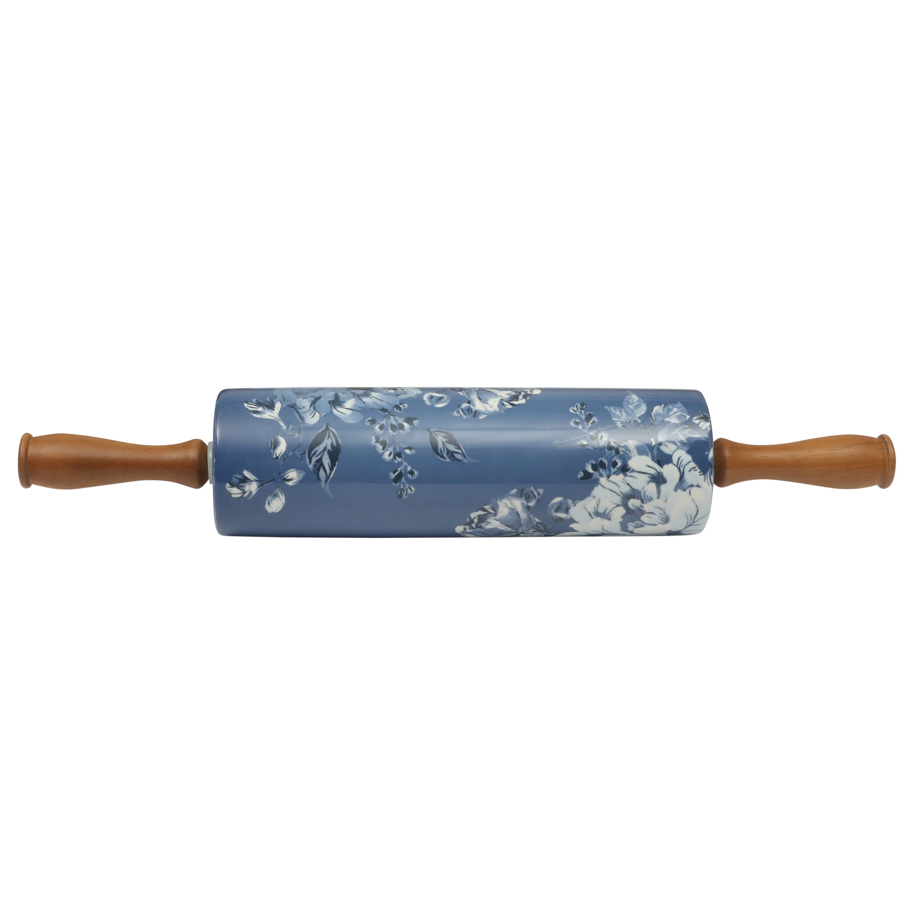 The Pioneer Woman Delilah Ceramic Rolling Pin with Wood Handles, Blue