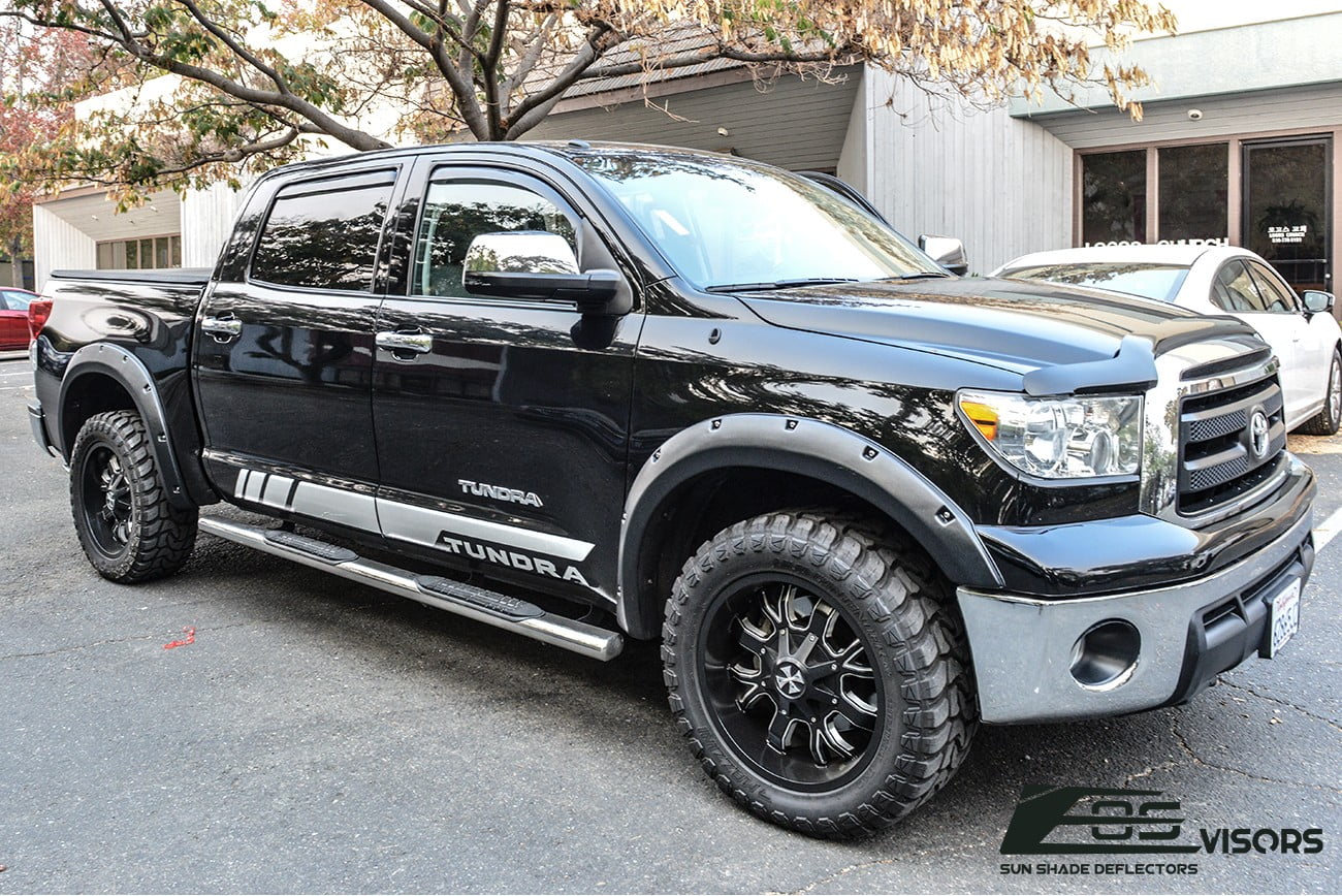Extreme Online Store for 2007-2021 Toyota Tundra Crew Max | EOS Visors in-Channel Style Smoke Tinted Side Window Vents Rain Guard Deflectors