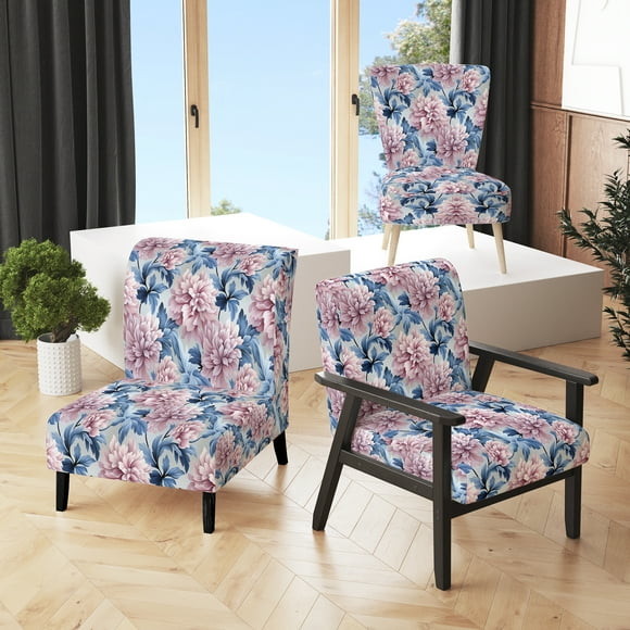 Designart « Damas Rose Violet Royal II » Fauteuil d'Appoint Rembourré à Motif Damassé Rose - Fauteuil à Accoudoirs Bohème et Éclectique pour Chambre