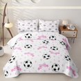 thumbnail image 2 of Homewish Pink Bowtie Soccer Twin Quilt Set, Cute Sport Twin Coverlet Set for Girls and Boys, 2 Pieces, 1 Comforter and 1 Pillowcase, 2 of 7