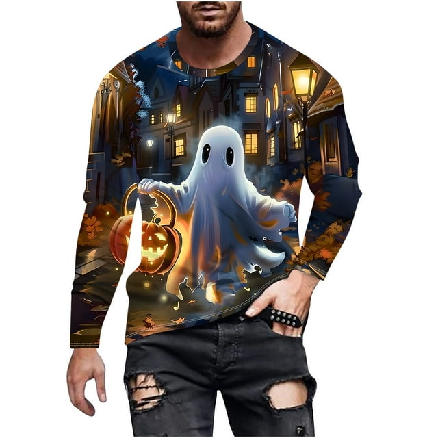 Halloween Haut à Manches Longues Imprimé pour Hommes Haut à Manches Longues à Col Rond