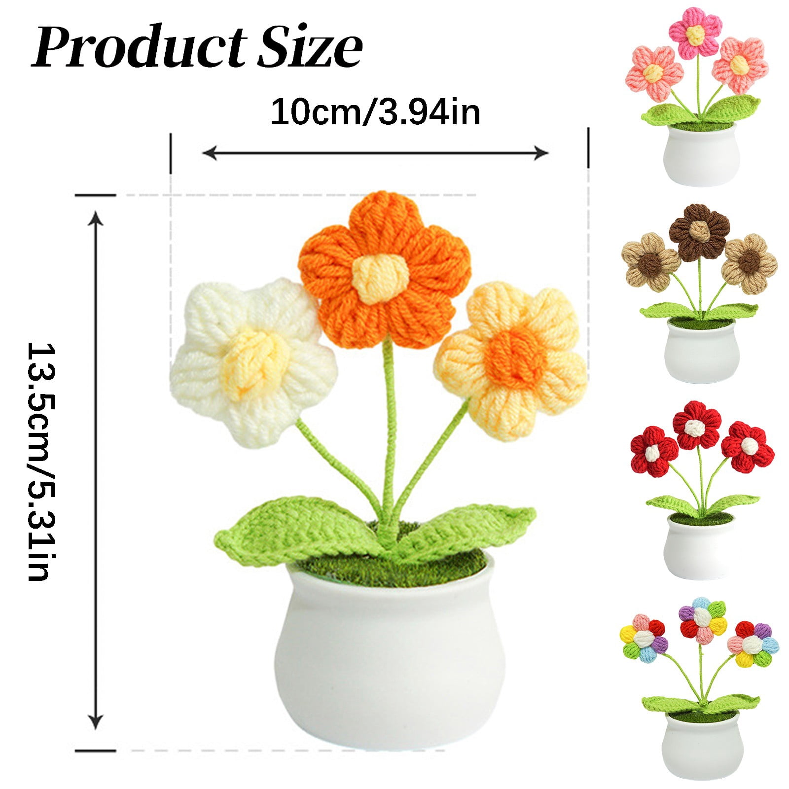 ZFSBZBS 5 Pcs Wool Crochet Sunflower Bouquet Crochet Patted Flowers,Artificial Knitted Puff Potted Plant Handmade Crochet Flower for Home Office Car Dashboard Decor,Camouflage