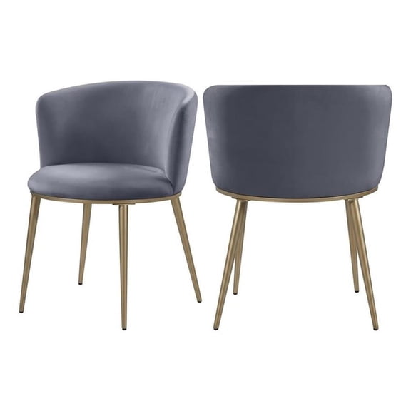 Maklaine 19" Contemporary Velvet Dining Chair in Gray (Set of 2)