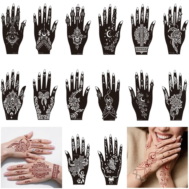 Kit de plantillas de tatuaje temporales con henna para mujeres y niñas