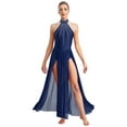 thumbnail image 1 of iefiel Robe de Danse Lyrique Sans Manches avec Strass Scintillants, Robe Maxi Fendue, Vêtements de Danse de Salon, Bleu Marine m, 1 of 5