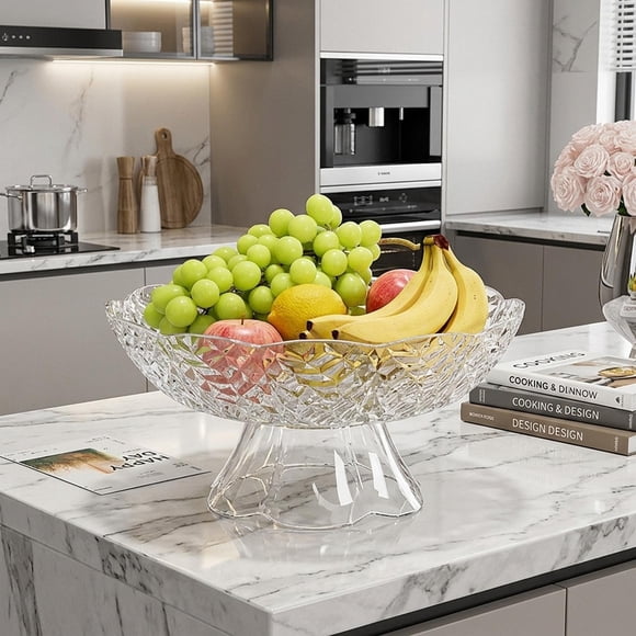 Frutero con pedestal y orificios de drenaje, multiusos, elegante, para servir aperitivos, ideal como centro de mesa para aniversarios o para el hogar. Claro