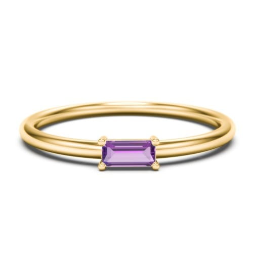 East-West Stackable Baguette Birthstone Ring - Amethyst (February)