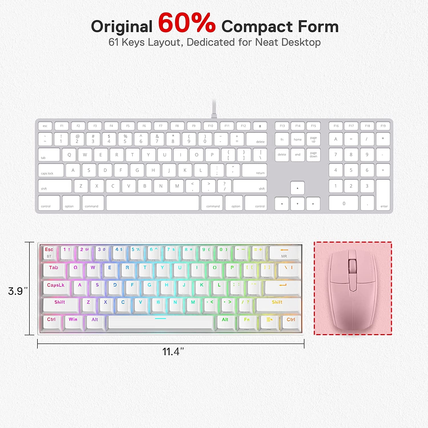 Redragon K530 Pro Draconic 60% Wireless RGB Mechanical Keyboard, BT/2.4Ghz/Wired 3-Mode 61 Keys Compact Gaming Keyboard w/Hot-Swap Socket, Free-Mod Plate Mounted PCB & Clicky Blue Switch