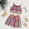 thumbnail image 2 of PEASKJP Little Girls Short Sets T-shirt + Linen Shorts Cute Summer Short Set,Purple 130, 2 of 5