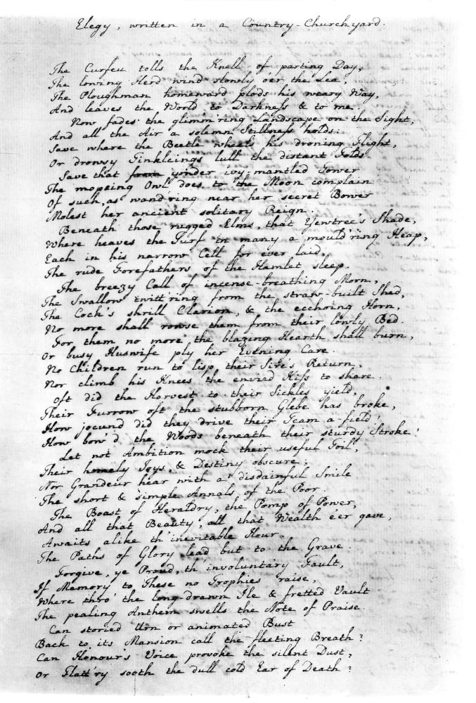 Thomas Gray Elegy 1750 Nfair Copy Of Thomas GrayS Elegy Written In A Country Churchyard Enclosed Thomas Gray Elegy 1750 Nfair Copy Of Thomas GrayS Elegy Written In A Country Churchyard Enclosed