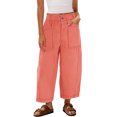 thumbnail image 4 of Womens Barrel Wide Leg Cropped Pants Elastic High Waist Pull On Harem Pants with Pockets Summer Baggy Pant, L, 4 of 4