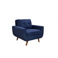 thumbnail image 2 of 41" Accent Chair, Modern Linen Fabric Armchair with Tufted Backrest and Solid Wood Legs, Upholstered Comfy Leisure Chair Club Chair with Thicken Armrest for Living Room, Dark Blue, 2 of 8