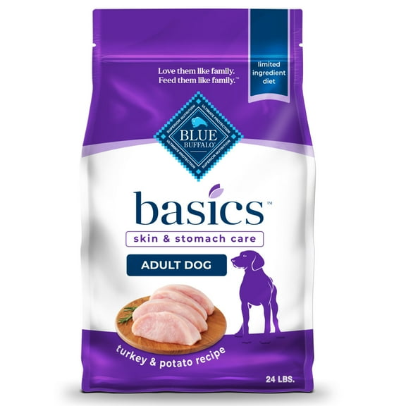 Blue Buffalo Basics Adult Dry Dog Food, Skin & Stomach Care, Turkey Recipe, 24lb