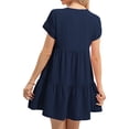 thumbnail image 4 of Summer Women V Neck Flowy Babydoll Dresses Short Sleeve Swing Shift Loose Casual Mini Dress, 4 of 6