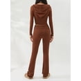 thumbnail image 6 of Women Fall 2 Pieces Outfits Solid Color Long Sleeve Zipper-Up Slim Fit Hooded Crop Tops and High Waist Long Pants Set, 6 of 7