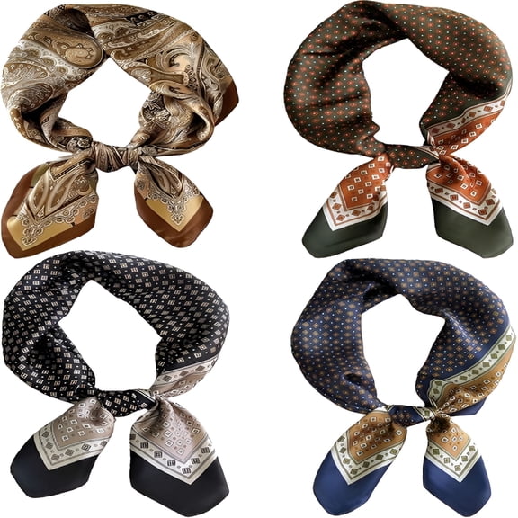 TELOLY 4PCS Neck Scarf Bandanas for Men and Women,Silk Feeling Head Scarfs,Fashion Neckerchief Square Purse Scarf