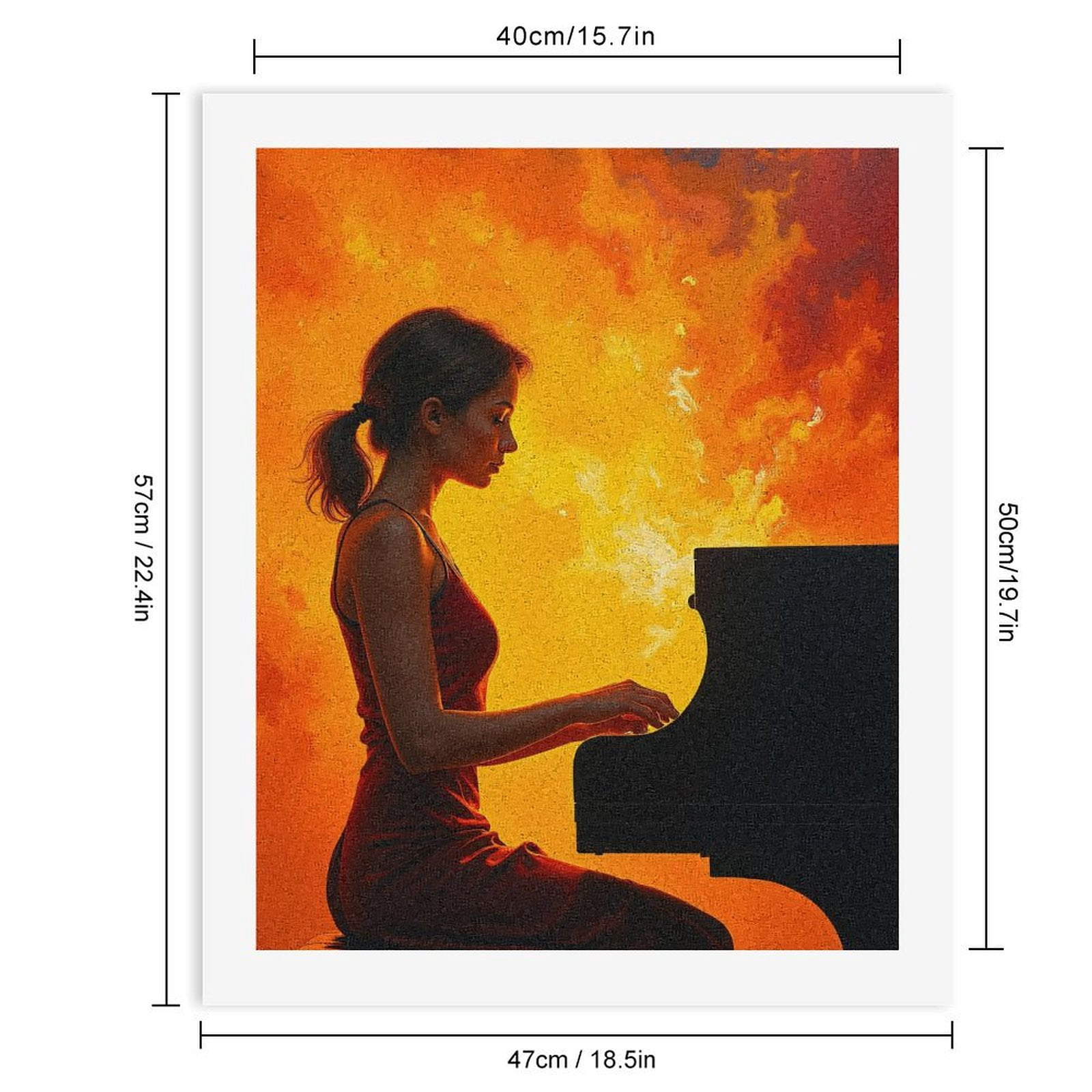 Paint By Numbers Kit for Adults Beginner - Pianist In Fiery Silhouette Mood DIY Canvas Painting Kits for Adults, Frameless Paint By Number for Adults for Home Wall Decor 16x20 Inch