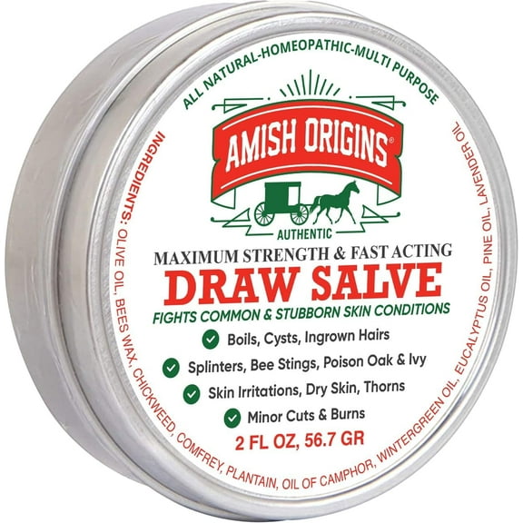 Amish Origins Drawing Salve Ointment, 2 oz, for Boil Treatment, Maximum Strength Fast Acting for Splinters, Bee Stings, Anti Itch, Poison Ivy Oak Relief