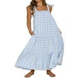thumbnail image 3 of PENGXIANG Femmes Sans Manches Longue Robe à Carreaux Imprimé Cravate vers le Haut Dos en Vrac Robe Décontractée Simple une Pièce Vêtements, 3 of 7