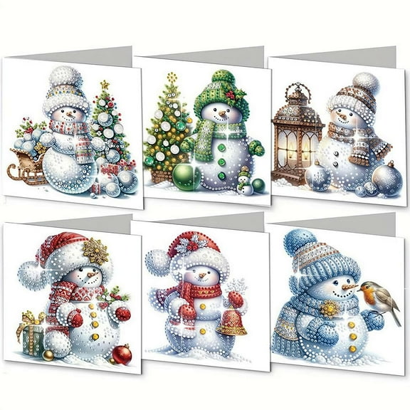 6pcs Diamond Art Painting Christmas Greeting Cards , Snowman Craft DIY Card Making Kits for Adults Kids Gifts