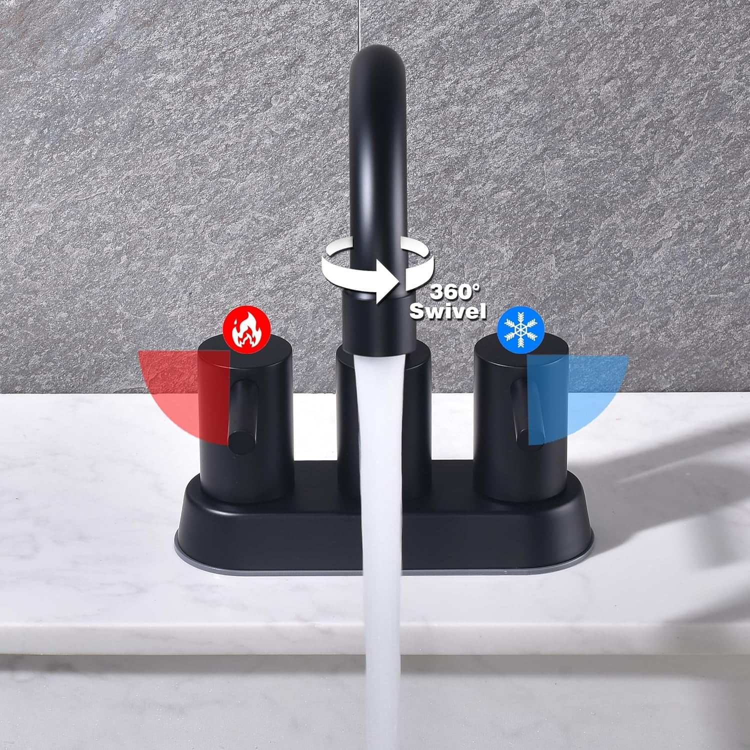 Matte Black Bathroom Faucet 2 or 3 Hole, 2 Handle 4 Inch Centerset Stainless Steel Bathroom Sink Faucet with Pop up Drain and Supply Lines Black Faucet for Bathroom