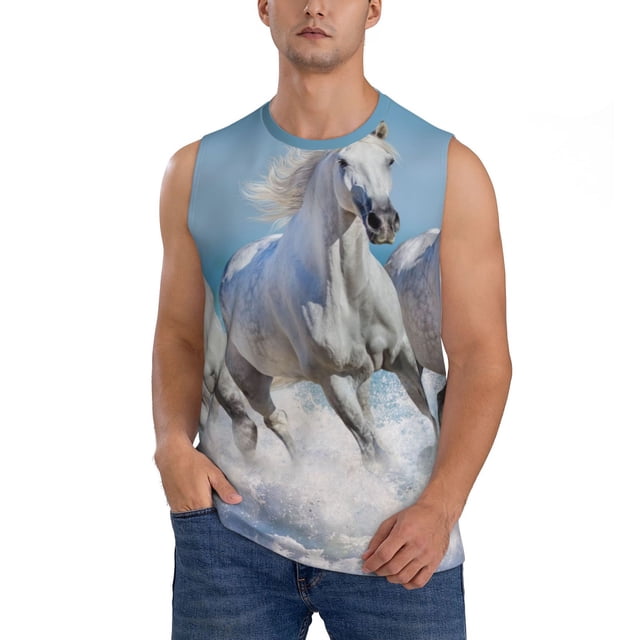 Fotbe Horses Running Through The Water Men's Camiseta sin Mangas Estampada para Hombres, Playera Casual para Gimnasio, Entrenamiento, Playa-X-Large