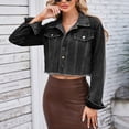 thumbnail image 5 of FAIWAD Women's Denim Jacket Long Sleeve Cropped Plus Size Vintage Button Down Loose Jeans Short Coat, 5 of 7