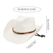 Straw Cowboy Hats for Men Women , Western Cowgirl Hat Women Wide Brim Fedora for Beach(White)