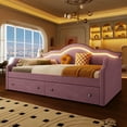 thumbnail image 2 of Euroco Upholstered Twin Size Daybed with 2 Drawers and LED Light, Pink, 2 of 10
